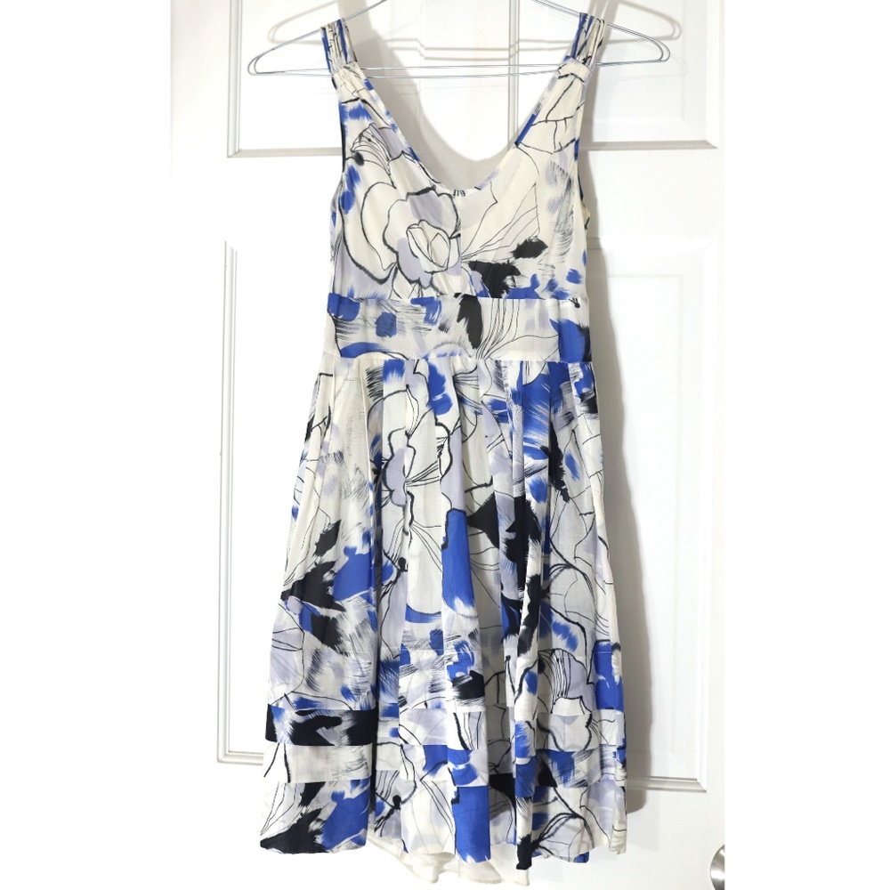 Club Monaco Silk Blend Blue Floral Dress